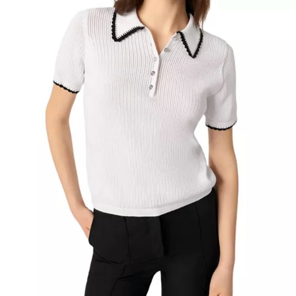 Maje Pointelle Knit Crochet Polo Shirt / Size 1